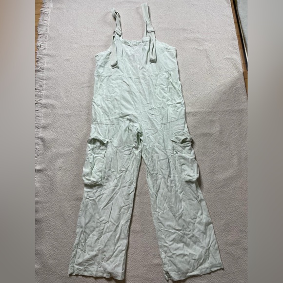 UO BDG Tilly Utility Linen Pastel Green Overalls L - Picture 2 of 7